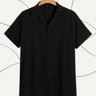 Looksky Men Self Design Casual Black Shirt