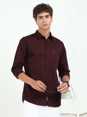 Carnot Men Solid Casual Maroon Shirt