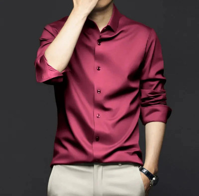 Sam Unique Man Men Solid Formal Maroon Shirt