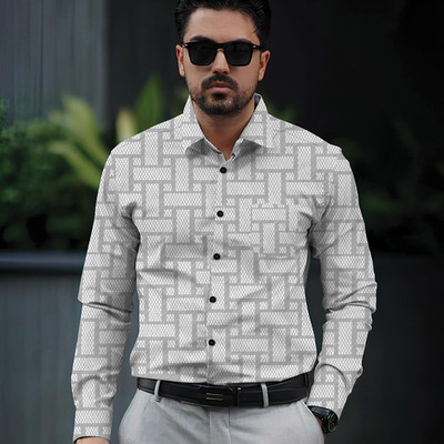 Binayak Men Checkered Party White Shirt