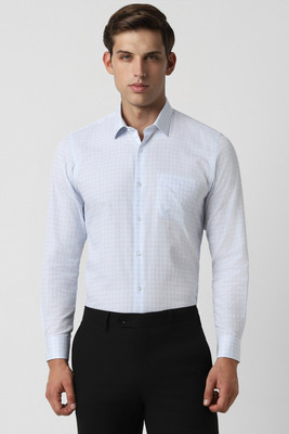 PETER ENGLAND Men Checkered Formal Blue Shirt