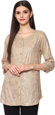 BIBA Women Self Design Casual Beige Shirt