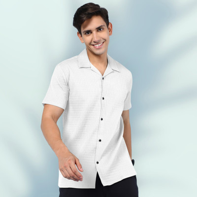 INDICLUB Men Self Design Casual White Shirt