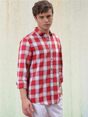 BURRMELLOW Men Checkered Casual Red Shirt