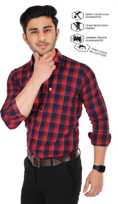 Shreyash Textiles Fab Men Checkered Casual Red, Blue Shirt