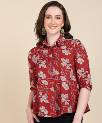 PinkTribe Women Printed Casual Black, White, Red Shirt