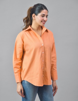 Libby's Women Solid Casual Orange Shirt