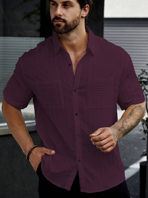 Marmic Fab Men Self Design Casual Purple Shirt