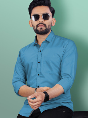 VeBNoR Men Solid Casual Blue Shirt