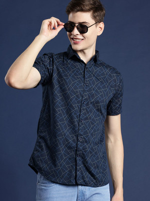 Mast & Harbour Men Printed Casual Dark Blue Shirt