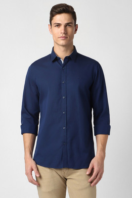 PETER ENGLAND Men Solid Casual Dark Blue Shirt