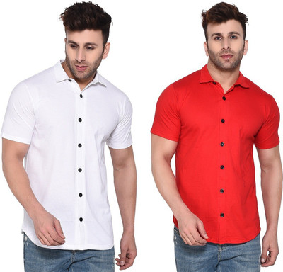 GEUM Men Solid Casual Red, White Shirt(Pack of 2)