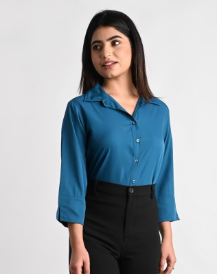 The Trending Company Women Solid Casual Blue Shirt