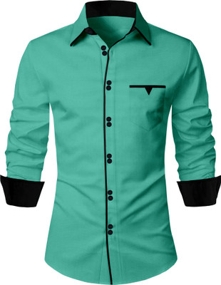 Hejama Men Printed Casual Green Shirt