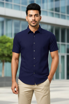 RAREMARK Men Solid Formal Dark Blue Shirt