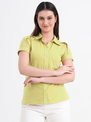 CHARMGAL Women Solid Casual Light Green Shirt