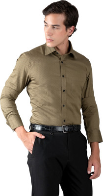 MUTAQINOTI Men Solid Formal Green Shirt