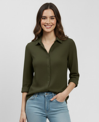 HUBLIFESTYLE Women Solid Casual Light Green Shirt