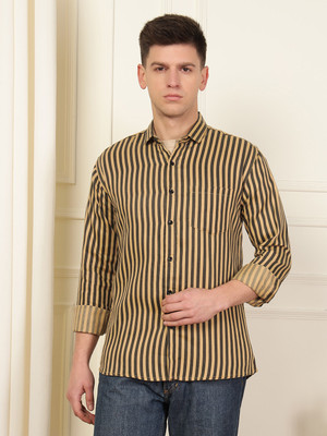 METRONAUT Men Color Block Casual Yellow Shirt