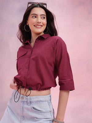 Dressberry Women Solid Casual Maroon Shirt