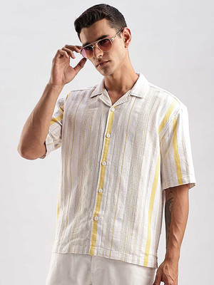 HERE&NOW Men Striped Casual Yellow Shirt