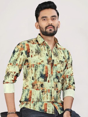 ALY JOHN Men Printed Casual Yellow Shirt