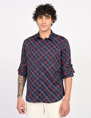Art Reaalm Men Checkered Casual Purple Shirt