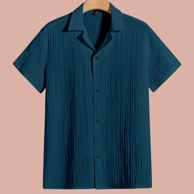 Looksky Men Self Design Casual Blue Shirt