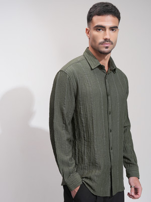 HIGHLANDER Men Self Design Casual Green Shirt