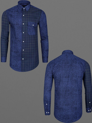 french crown Men Printed Casual Blue, Dark Blue Shirt