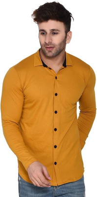 GEUM Men Solid Casual Gold Shirt