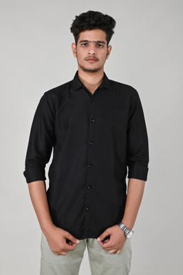 Stellalifestyle Men Self Design Casual Black Shirt