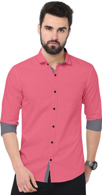RGSTORE Men Solid Casual Pink Shirt