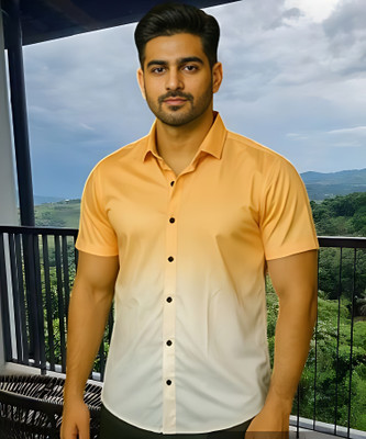 THEBROSSCO Men Printed Casual Yellow Shirt