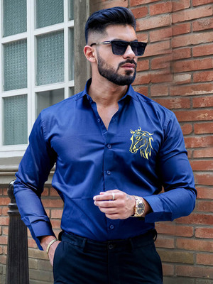 METRONAUT Men Printed Casual Blue Shirt