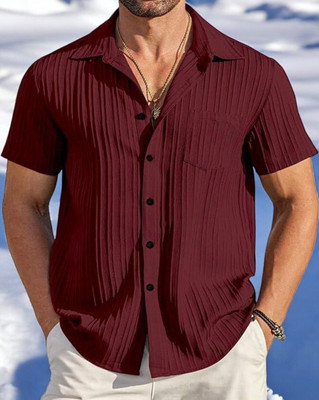 GCFAB Men Self Design Casual Purple Shirt