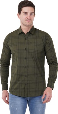 Erica Men Checkered Casual Dark Green Shirt