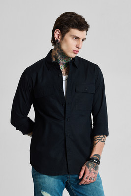 Snitch Men Solid Casual Black Shirt