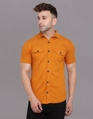 Lawful Casual Men Solid Casual Gold Shirt