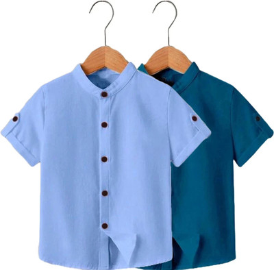 Zarila Boys Solid Casual Light Blue, Dark Blue Shirt(Pack of 2)
