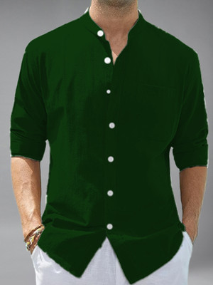 UNIFAV Men Solid Casual Dark Green Shirt