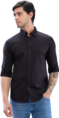 Spykar Men Solid Casual Black Shirt