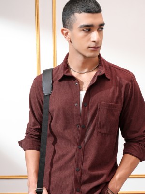 HIGHLANDER Men Self Design Casual Maroon Shirt