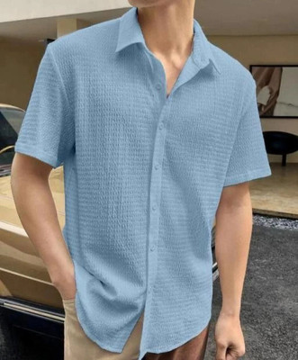 Manamrut Men Self Design Casual Light Blue Shirt