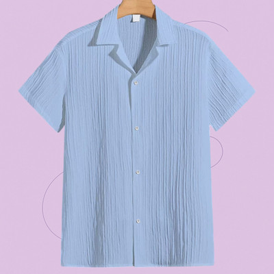 Looksky Men Self Design Casual Light Blue Shirt