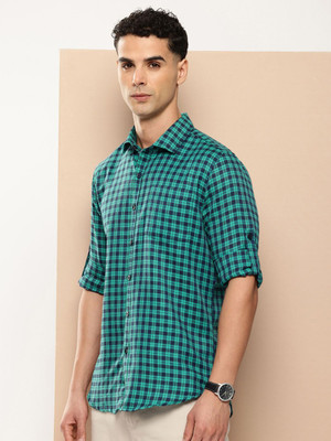 encore by INVICTUS Men Checkered Casual Green Shirt
