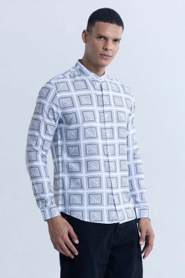 Snitch Men Printed Casual White Shirt