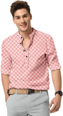 ANR FAB Men Printed Casual Orange, White Shirt