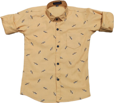 NIMISHA CREATION Boys Printed Casual Yellow Shirt
