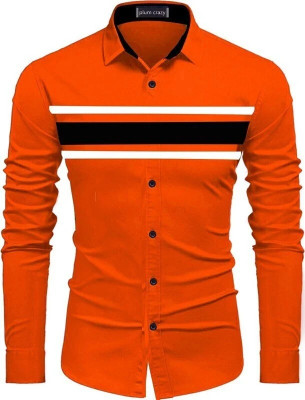 Plum Crazy Men Striped Casual Brown Shirt